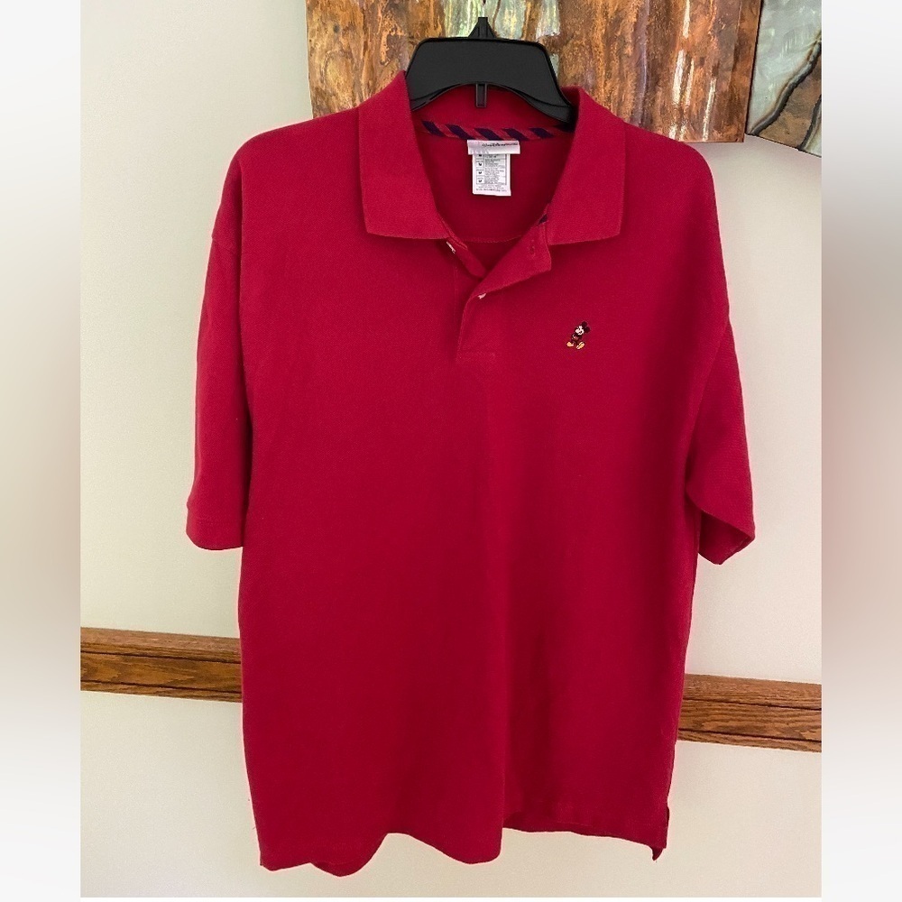 Vintage Disney Park's Mickey Mouse Embroidered Red Short Sleeve Polo Size Medium